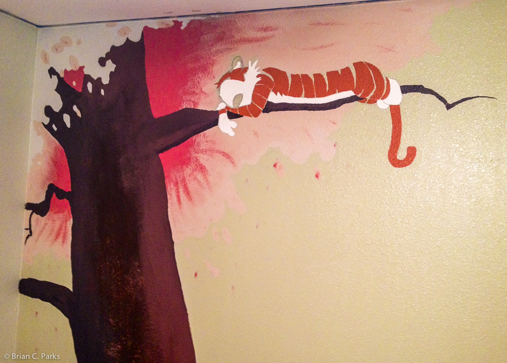 Calvin & Hobbes mural Day 3 progress